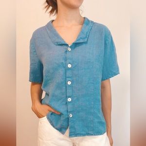 (vintage) 🌴 100% linen blue/purple button dow